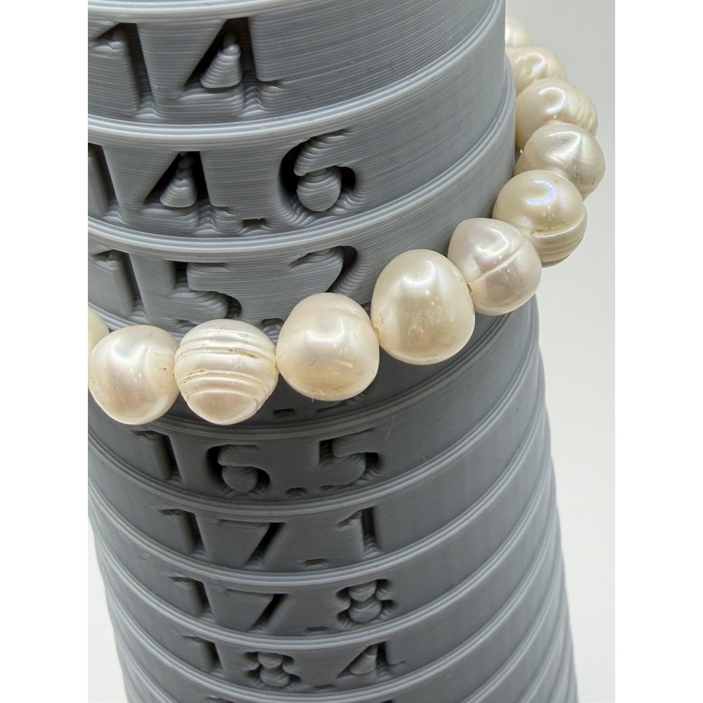 Genuine Pearl And Peach Quartz Stretch Bracelet with Rhinestone Spacer Beads - Picture 8 of 10